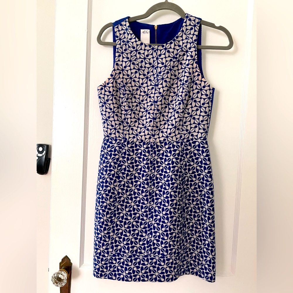 Ali Ro Sleeveless Sheath Print Dress Size 2 Gray & Royal Blue